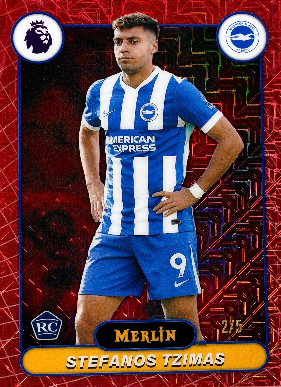 2026 Topps Merlin Premier League Red Moijo #50 Stefanos Tzimas RC /5